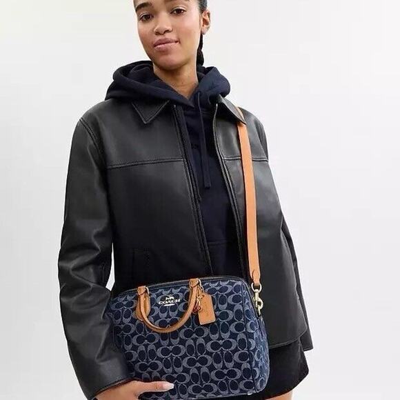 NWT Coach Rowan Large Satchel Bag in Signature Denim Canvas Cherry Charm CY699 - Picture 4 of 14